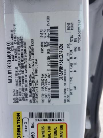 Obraz 1 z 2014 FORD FUSION SE 2014 z VIN 3FA6P0H75ER374026